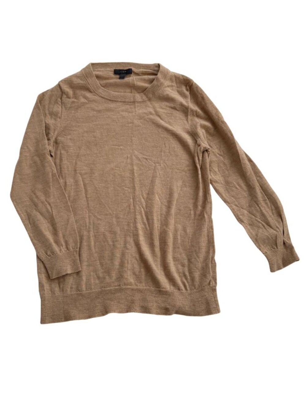 J.Crew Fine Knit Camel Tan Crewneck Sweater Merino Wool Classic Large
